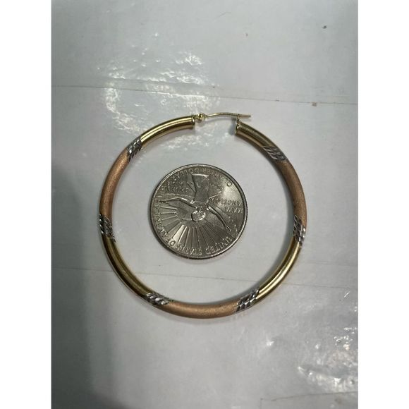 925 silver 10k gold fill giant tri-tone hoop earrings - Picture 4 of 9